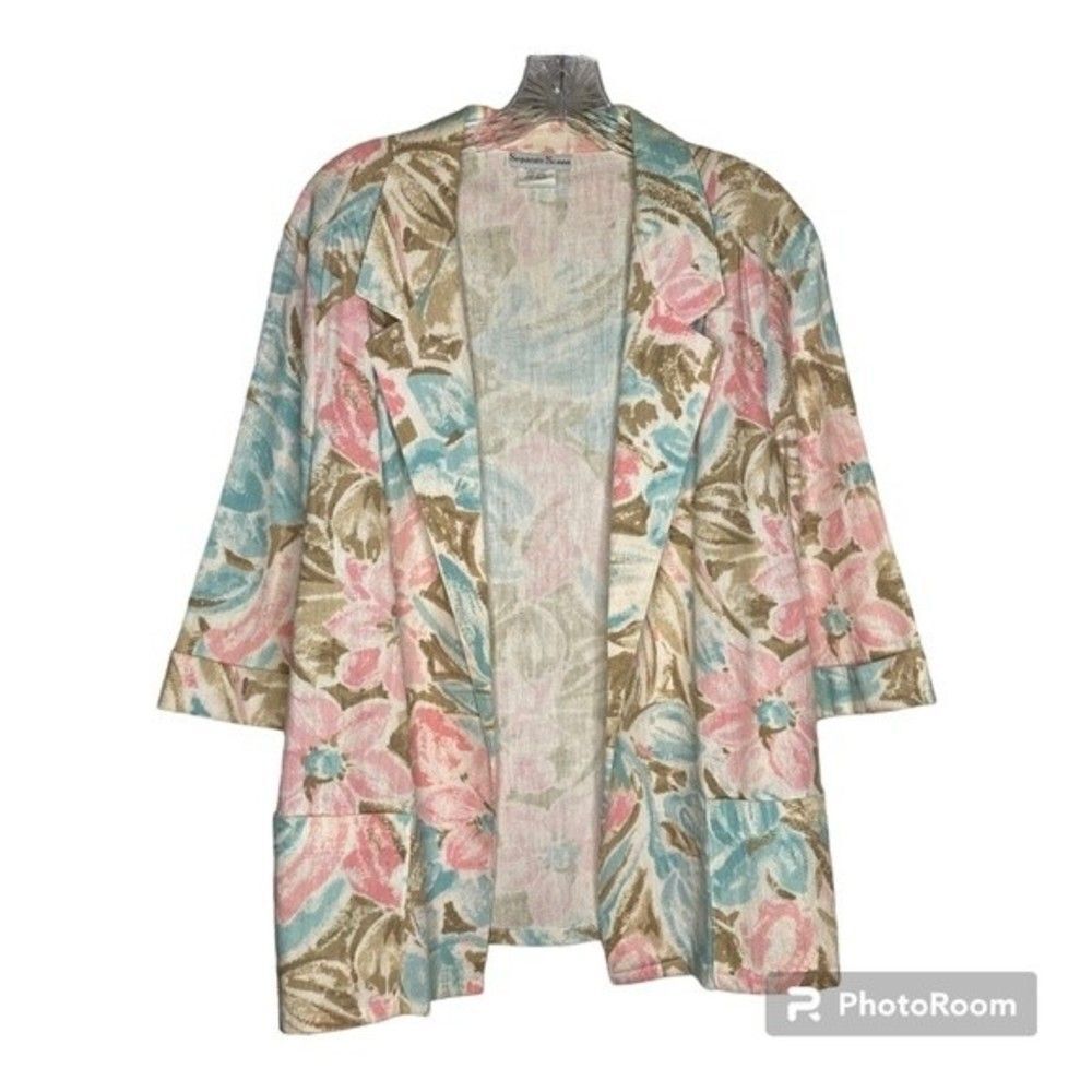 Separate Scene Vintage Pink Blue Pastel Notch Lapel No Button 3/4 Sleeve Jacket